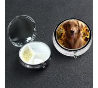 Pastillero pequeño organizador de medicamentos con 3 compartimentos Golden Retriever Girasol Pastillero para bolsillo o bolso, mini pastillero de metal, contenedor portátil para pastillas de viaje