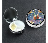 Pastillero pequeño organizador de medicamentos con 3 compartimentos, grúas de papel de origami, pastillero para bolsillo o bolso, mini pastillero de metal, contenedor portátil para pastillas de viaje