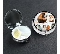 Pastillero pequeño organizador de medicamentos con 3 compartimentos, ilustración de conejillo de indias, pastillero para bolsillo o bolso, mini pastillero de metal, contenedor portátil para pastillas