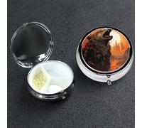 Pastillero pequeño organizador de medicamentos con 3 compartimentos, lobo aullando y luna, pastillero para bolsillo o bolso, mini pastillero de metal, contenedor portátil para pastillas de viaje para