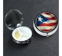 Pastillero pequeño organizador de medicamentos con 3 compartimentos, papel tapiz de Puerto Rico, pastillero para bolsillo o bolso, mini pastillero de metal, contenedor portátil para pastillas de viaje