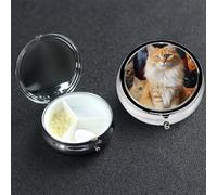 Pastillero pequeño organizador de medicamentos con 3 compartimentos para gatos, pastillero de animales para bolsillo o bolso, mini pastillero de metal, contenedor portátil para pastillas de viaje para