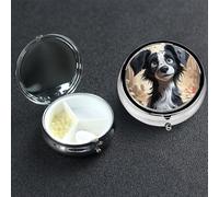 Pastillero pequeño organizador de medicamentos con 3 compartimentos, pastillero caprichoso para perro para bolsillo o bolso, mini pastillero de metal, contenedor portátil para pastillas de viaje para