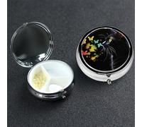 Pastillero pequeño organizador de medicamentos con 3 compartimentos, pastillero de gato y mariposa para bolsillo o bolso, mini pastillero de metal, contenedor portátil para pastillas de viaje para