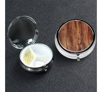 Pastillero pequeño organizador de medicamentos con 3 compartimentos, pastillero de grano de madera marrón para bolsillo o bolso, mini pastillero de metal, contenedor portátil para pastillas de viaje