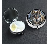 Pastillero pequeño organizador de medicamentos con 3 compartimentos, pastillero de lobo para bolsillo o bolso, mini pastillero de metal, contenedor portátil para pastillas de viaje para guardar