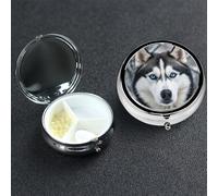 Pastillero pequeño organizador de medicamentos con 3 compartimentos, pastillero de ojos azules para bolsillo o bolso, mini pastillero de metal, contenedor portátil para pastillas de viaje para guardar