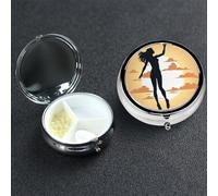 Pastillero pequeño organizador de medicamentos con 3 compartimentos, silueta de voleibol, pastillero para bolsillo o bolso, mini pastillero de metal, contenedor portátil para pastillas de viaje para