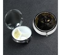 Pastillero pequeño organizador de medicamentos con 3 compartimentos, un pastillero de gato negro para bolsillo o bolso, mini pastillero de metal, contenedor portátil para pastillas de viaje para