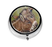 Pastillero Pintado Burro Pareja Pastillero Para Monedero Lindo Organizador De Pastillas Redondo De Viaje Pequeño
