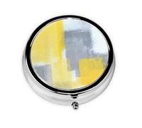 Pastillero, pintura de arte abstracto gris y amarillo, pastillero redondo, organizador de medicina, pastillero de viaje, organizador de pastillas de viaje