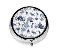 Pastillero, Playa Azul Coral Moderno Acuarela Tortuga Marina Arte Redondo Pastillero Organizador de Medicina Caja de Pastillas de Viaje Organizador de Pastillas de Viaje