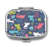 Pastillero Portátil Blue Colorful Cats And Birds Compartimentos De La Caja De Pastillas 2 Con El Regalo Único A De Humedad De La Caja De Almacenamiento Del Dispensador Del