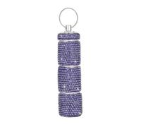 Pastillero portátil brillante con llavero, mini recipiente para pastillas de diamantes de imitación, frasco de píldoras de medicamentos (morado)