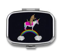 Pastillero portátil Caticorn Riding The Unicorn on The Rainbow para organizar pastilleros de viaje para bolsillo de bolso