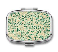 Pastillero portátil con 2 compartimentos de hojas verdes y beige, organizador de pastillas de viaje para bolso de bolsillo