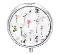 Pastillero portátil con 2 compartimentos, diseño de hojas de flores, organizador de pastillas de viaje