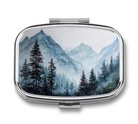 Pastillero portátil con 2 compartimentos para medicina de montaña, diseño de bosque perenne, organizador de pastillas de viaje para bolso de bolsillo