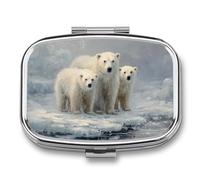 Pastillero portátil con 2 compartimentos para medicinas de Polar Bear Family on Ice Pastillero de viaje para bolso de bolsillo
