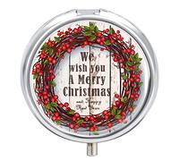 Pastillero portátil con 2 compartimentos para pastilleros con texto en inglés "We Wish You A Merry Christmas"