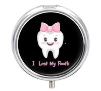 Pastillero portátil con 3 compartimentos con texto en inglés "I Lost My First Tooth Pill" para bolso de bolsillo
