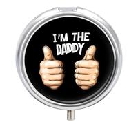 Pastillero portátil con 3 compartimentos, pequeño organizador de pastillas para bolso de bolsillo con texto en inglés "I'm The Daddy"