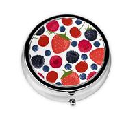 Pastillero portátil con 3 compartimentos y diseño de bayas maduras y frambuesas.