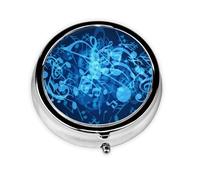 Pastillero portátil con 3 compartimentos y estampado de notas musicales azules.