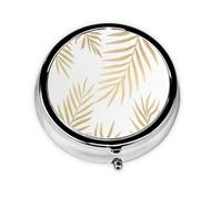 Pastillero portátil con 3 compartimentos y hojas de palma doradas