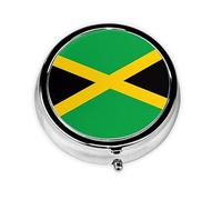 Pastillero portátil con bandera de Jamaica, pastillero de 3 compartimentos, se puede poner en la cartera, bolsillo, ligero y cómodo, mini pastillero redondo