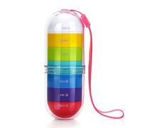 Pastillero portátil con diseño de arco iris, apilable, de plástico, a prueba de humedad, para pacientes mayores, suministros de alimentación, pastilleros semanales, 7 días, pequeño