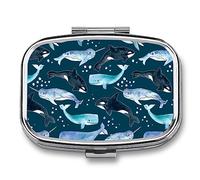 Pastillero portátil con diseño de ballenas Orcas Narwhals On Navy para organizar pastilleros de viaje para bolsillo de bolso