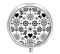 Pastillero portátil con diseño de calavera y flores, 2 compartimentos, pastillero de viaje