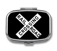 Pastillero portátil con diseño de cruce de ferrocarril para organizar pastilleros de viaje para bolsillo de bolso