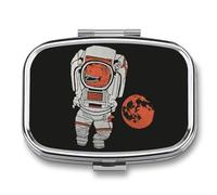 Pastillero portátil con diseño de dinosaurios, diseño vintage de luna, pastillero de viaje, pastillero para bolsillo