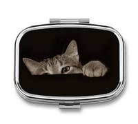 Pastillero portátil con diseño de gato que sale de abajo para organizar pastilleros de viaje para bolsillo de bolso