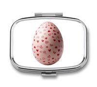 Pastillero portátil con diseño de huevos de Pascua con corazones rojos, 2 compartimentos, organizador de pastillas de viaje para bolso de bolsillo
