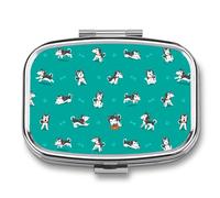 Pastillero portátil con diseño de husky siberiano de dibujos animados, organizador de pastillas, pastillero de viaje, para bolsillo de bolso