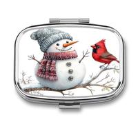 Pastillero portátil con diseño de muñeco de nieve en una rama con 2 compartimentos, organizador de pastillas de viaje para bolso de bolsillo