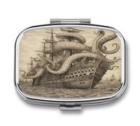 Pastillero portátil con diseño de pulpo pirata para vela, pequeño pastillero portátil para contener vitaminas, medicamentos, aceite de pescado y suplementos