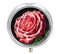Pastillero portátil con espejo, diseño de rosas de muchos abanicos, 3 compartimentos, organizador de pastillas pequeño, ligero, de viaje, para mujeres y hombres, regalos creativos