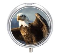 Pastillero portátil con espejo, estampado de águila, 3 compartimentos, organizador de píldoras pequeño, ligero, de viaje, para mujeres y hombres, regalos creativos