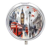 Pastillero portátil con espejo, estampado de Londres, organizador de píldoras pequeño de 3 compartimentos, ligero, para viajes, para mujeres y hombres, regalos creativos