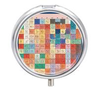 Pastillero portátil con espejo, tabla periódica de elementos impresos, 3 compartimentos, organizador de pastillas pequeño, ligero, pastillero de viaje para mujeres y hombres, regalos creativos