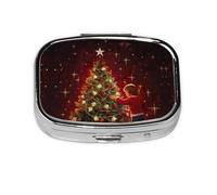 Pastillero portátil con estampado de árbol de Navidad brillante, organizador para bolso, bolsillo, regalos de viaje