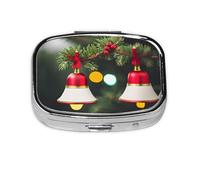 Pastillero portátil con estampado de árbol de Navidad y campana, organizador para bolso, bolsillo, regalos de viaje