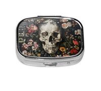 Pastillero portátil con estampado de calavera floral, organizador para bolso, bolsillo, regalos de viaje
