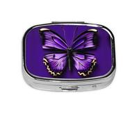 Pastillero portátil con estampado de mariposa morada, organizador para bolso, bolsillo, regalos de viaje
