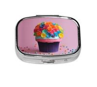 Pastillero portátil con estampado de pastel de flores de arco iris, organizador para bolso, bolsillo, regalos de viaje