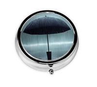 Pastillero portátil con paraguas negro bajo la lluvia, pastillero de 3 compartimentos, se puede poner en la cartera, bolsillo, ligero y cómodo, mini pastillero redondo